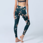 Buddha Stones Sparrow Swallow Peach Blossom Pattern Print Gym Leggings Women's Yoga Pants - image 4