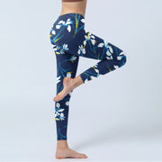 Buddha Stones White Blossom Leaves Pattern Print Gym Leggings Women's Yoga Pants