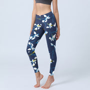 Buddha Stones White Blossom Leaves Pattern Print Gym Leggings Women's Yoga Pants - MidnightBlue - US18，UK/AU22，EU50 (4XL) - image 1