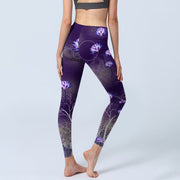 Buddha Stones Lotus Flower White Branch Dotted Circle Pattern Print Gym Leggings Women's Yoga Pants - image 4