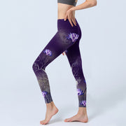 Buddha Stones Lotus Flower White Branch Dotted Circle Pattern Print Gym Leggings Women's Yoga Pants - image 3