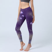 Buddha Stones Lotus Flower White Branch Dotted Circle Pattern Print Gym Leggings Women's Yoga Pants - Purple - US18，UK/AU22，EU50 (4XL) - image 1