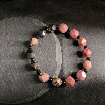 Buddha Stones Natural Rhodonite Black Line Red Spot Stone Polygon Beads Healing Bracelet