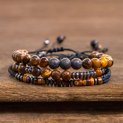 FREE Today: Protection and Strength 3Pcs Tiger Eye Lava Rock Bracelet Set