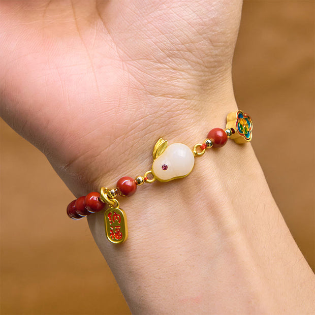 FREE Today: Blessing and Fortune Cinnabar Cute Rabbit Bunny Fu Character Bracelet