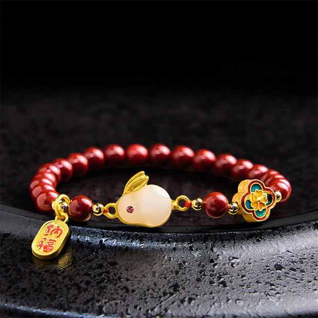 FREE Today: Blessing and Fortune Cinnabar Cute Rabbit Bunny Fu Character Bracelet