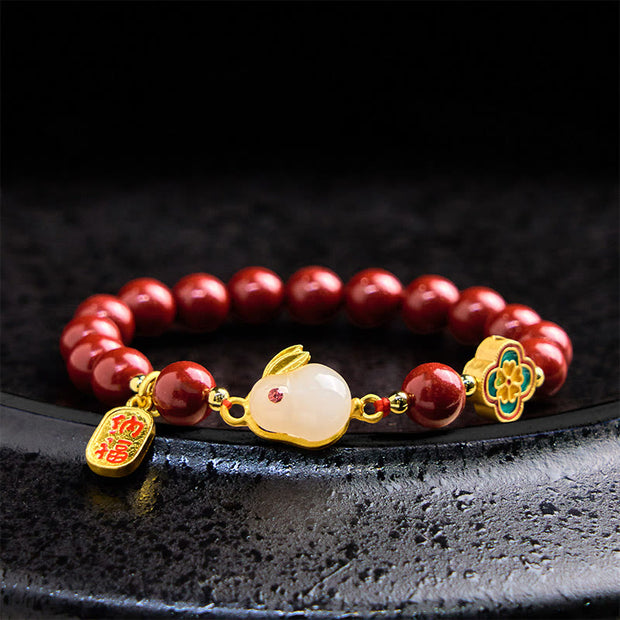 FREE Today: Blessing and Fortune Cinnabar Cute Rabbit Bunny Fu Character Bracelet