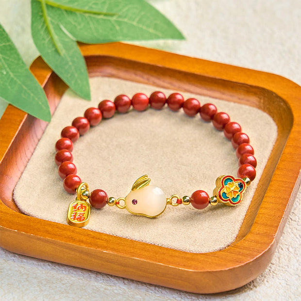 FREE Today: Blessing and Fortune Cinnabar Cute Rabbit Bunny Fu Character Bracelet