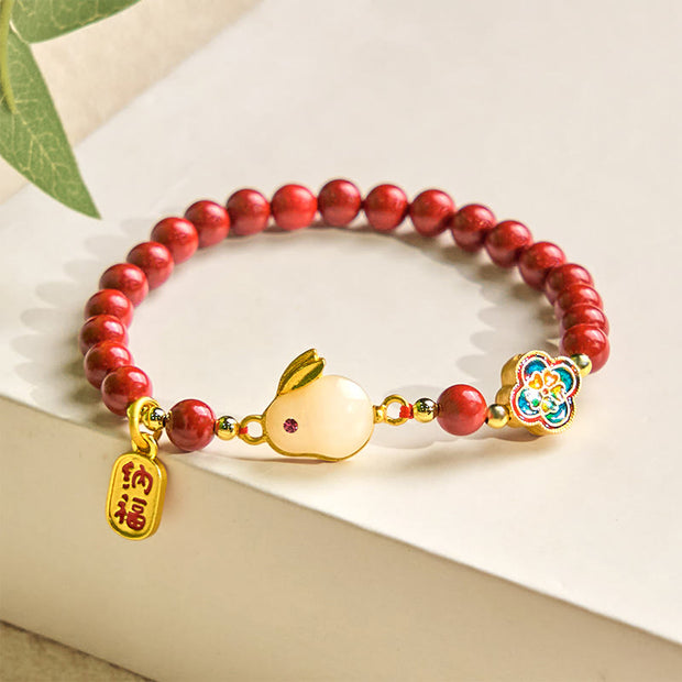 FREE Today: Blessing and Fortune Cinnabar Cute Rabbit Bunny Fu Character Bracelet