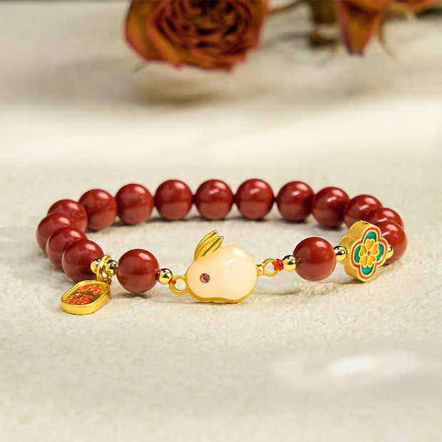 FREE Today: Blessing and Fortune Cinnabar Cute Rabbit Bunny Fu Character Bracelet