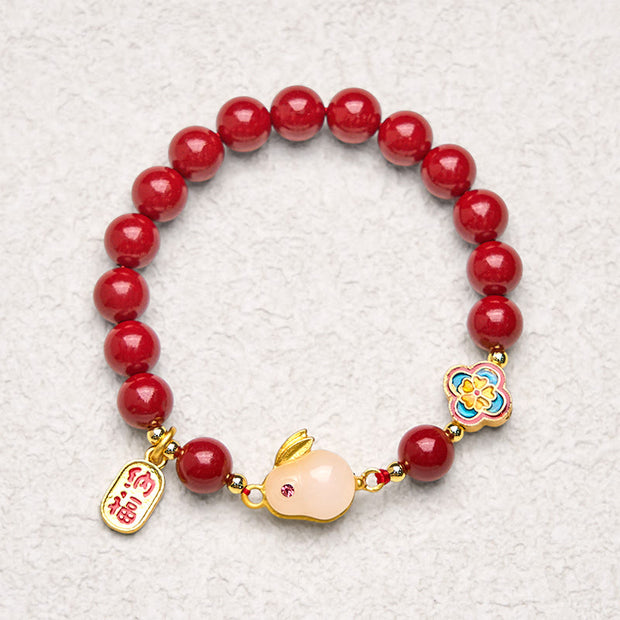 FREE Today: Blessing and Fortune Cinnabar Cute Rabbit Bunny Fu Character Bracelet