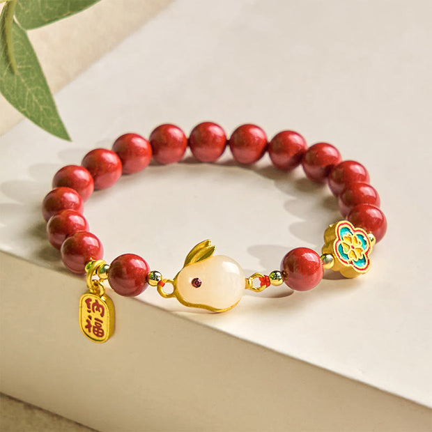 FREE Today: Blessing and Fortune Cinnabar Cute Rabbit Bunny Fu Character Bracelet