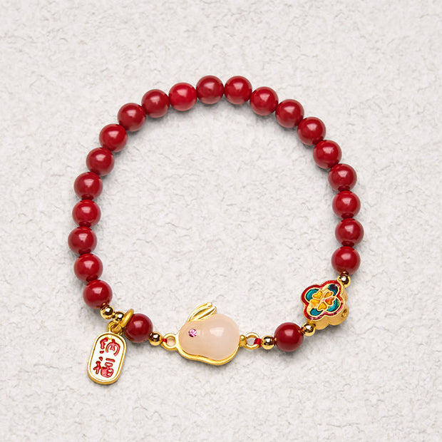 FREE Today: Blessing and Fortune Cinnabar Cute Rabbit Bunny Fu Character Bracelet