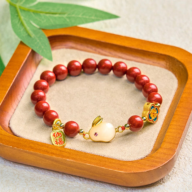 FREE Today: Blessing and Fortune Cinnabar Cute Rabbit Bunny Fu Character Bracelet
