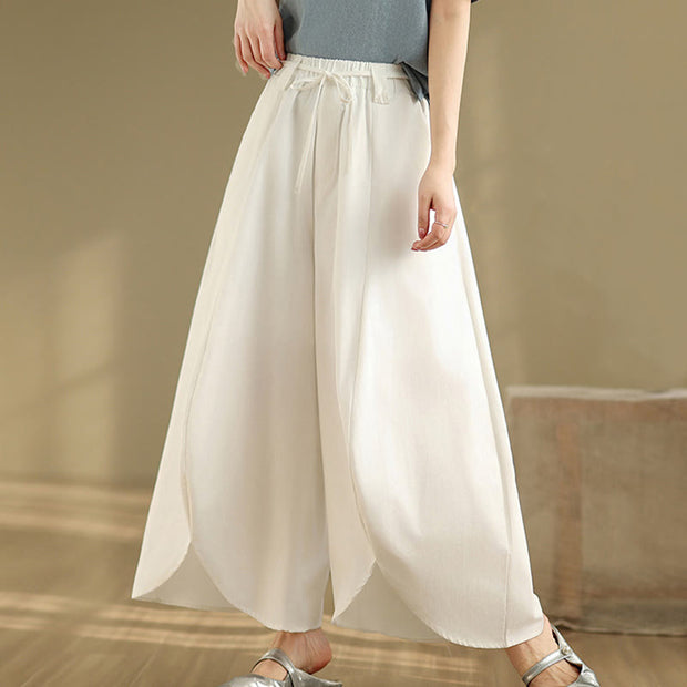 Buddha Stones Summer Vintage Lace-Up Women's Wide Leg Split Pants With Pockets