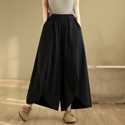 Buddha Stones Summer Vintage Lace-Up Women's Wide Leg Split Pants With Pockets