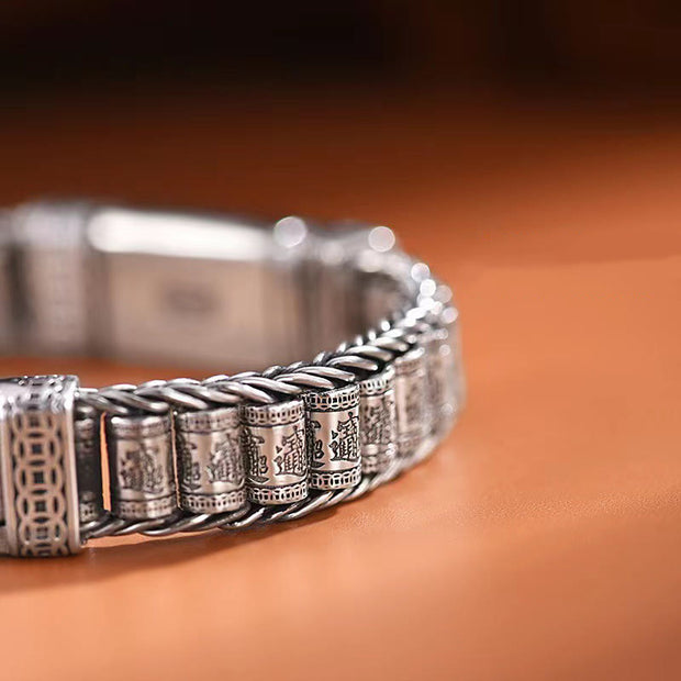 Buddha Stones Tibetan Copper Buckle Prayer Wheel Heart Sutra Pi Xiu Metal Bracelet