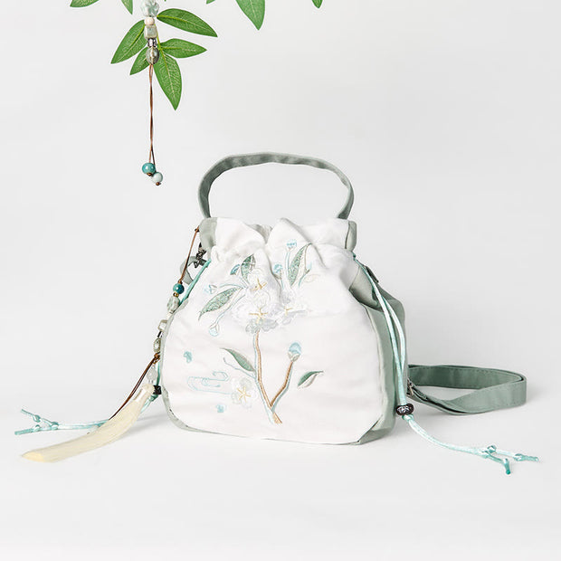 Buddha Stones Embroidered Green Pear Blossom Canvas Tote Crossbody Bag Shoulder Bag Handbag
