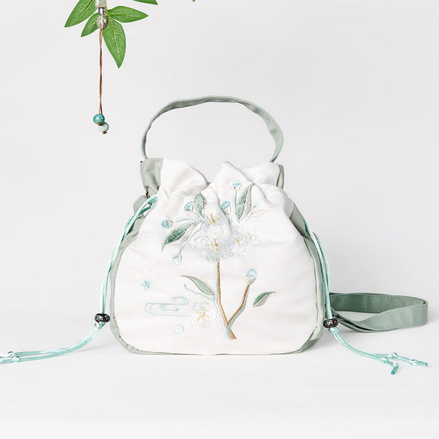 Buddha Stones Embroidered Green Pear Blossom Canvas Tote Crossbody Bag Shoulder Bag Handbag