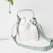 Buddha Stones Embroidered Green Pear Blossom Canvas Tote Crossbody Bag Shoulder Bag Handbag
