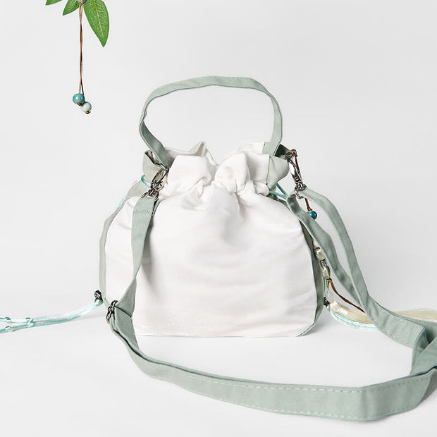 Buddha Stones Embroidered Green Pear Blossom Canvas Tote Crossbody Bag Shoulder Bag Handbag
