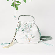 Buddha Stones Embroidered Green Pear Blossom Canvas Tote Crossbody Bag Shoulder Bag Handbag