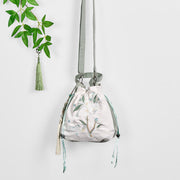 Buddha Stones Embroidered Green Pear Blossom Canvas Tote Crossbody Bag Shoulder Bag Handbag