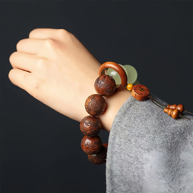 FREE Today: Cure and Warmth Rosewood Engraving PiXiu Fu Character Bracelet