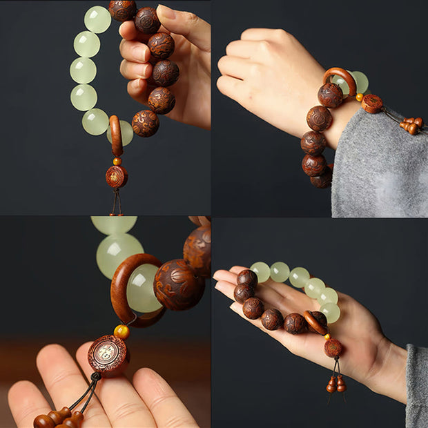 FREE Today: Cure and Warmth Rosewood Engraving PiXiu Fu Character Bracelet