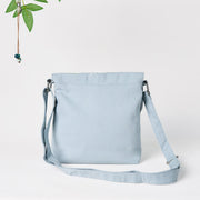 Buddha Stones Plain Embroidered LightBlue Epiphyllum Cotton Linen Crossbody Bag Shoulder Bag