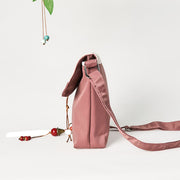 Buddha Stones Plain Brown Embroidered Plum Bossom Cotton Linen Crossbody Bag Shoulder Bag