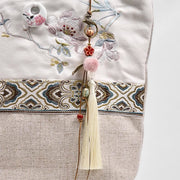Buddha Stones Magnolia Embroidery Canvas Polyester Shoulder Bag