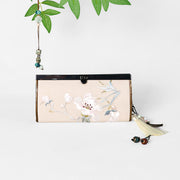 Buddha Stones Magnolia Flower Double-sided Embroidery Large Capacity Cash Holder Wallet Shopping Purse