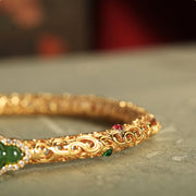 Buddha Stones "Sending Health and Good Fortune" Cyan Jade Copper Bangle Includes Gift Message Card - image 19