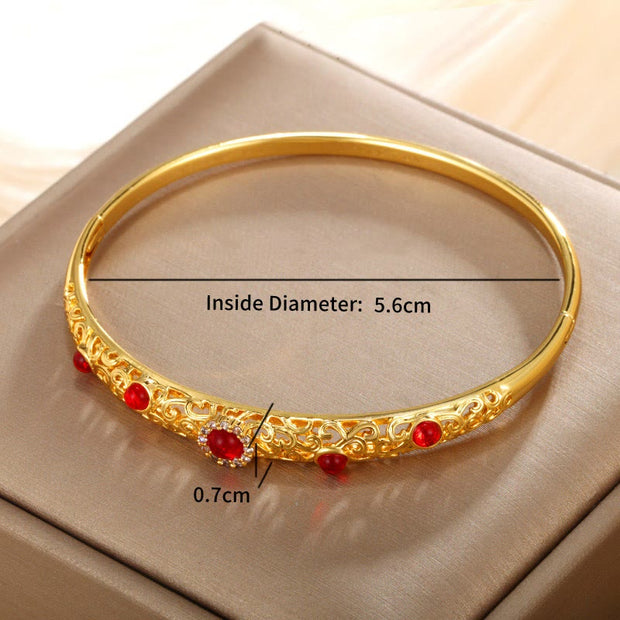 Buddha Stones Vine Design Alloy Zircon Luck Bracelet Bangle