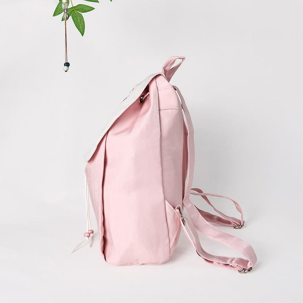 Buddha Stones Handmade Pink Peony Flowers Embroidered Large Capacity Canvas Backpack
