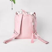 Buddha Stones Handmade Pink Peony Flowers Embroidered Large Capacity Canvas Backpack