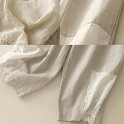 Buddha Stones Summer Embroidery Pure Color Patchwork Design Women's Cotton Linen Pants With Pockets