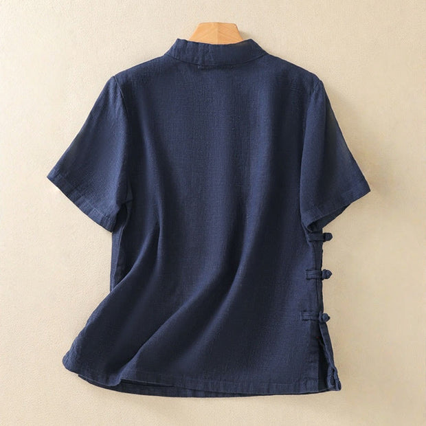Buddha Stones Casual Plain Slant Stand Collar Collar Colorful Frog-Button Tang Suit Women's Cotton Linen Three Quarter Sleeve Shirt Cardigan
