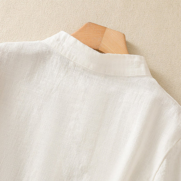 Buddha Stones Casual Plain Slant Stand Collar Collar Colorful Frog-Button Tang Suit Women's Cotton Linen Three Quarter Sleeve Shirt Cardigan