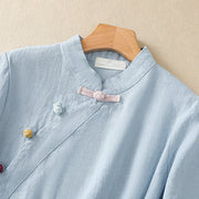 Buddha Stones Casual Plain Slant Stand Collar Collar Colorful Frog-Button Tang Suit Women's Cotton Linen Three Quarter Sleeve Shirt Cardigan