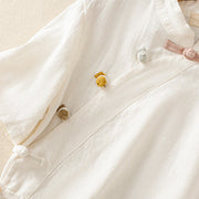 Buddha Stones Casual Plain Slant Stand Collar Collar Colorful Frog-Button Tang Suit Women's Cotton Linen Three Quarter Sleeve Shirt Cardigan