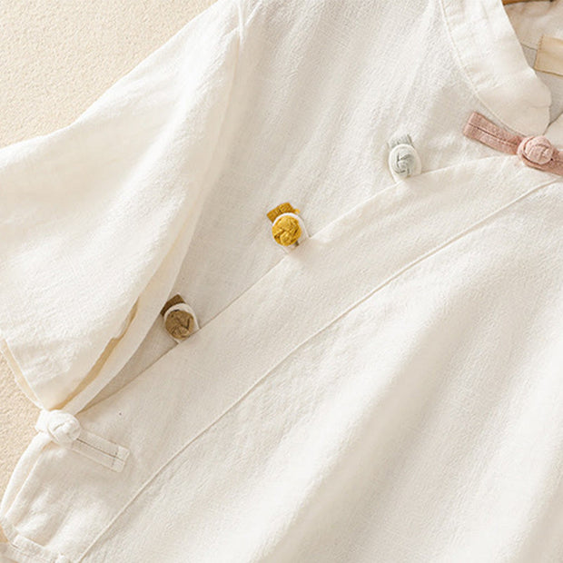 Buddha Stones Casual Plain Slant Stand Collar Collar Colorful Frog-Button Tang Suit Women's Cotton Linen Three Quarter Sleeve Shirt Cardigan