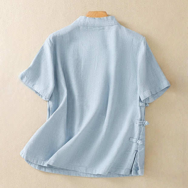 Buddha Stones Casual Plain Slant Stand Collar Collar Colorful Frog-Button Tang Suit Women's Cotton Linen Three Quarter Sleeve Shirt Cardigan