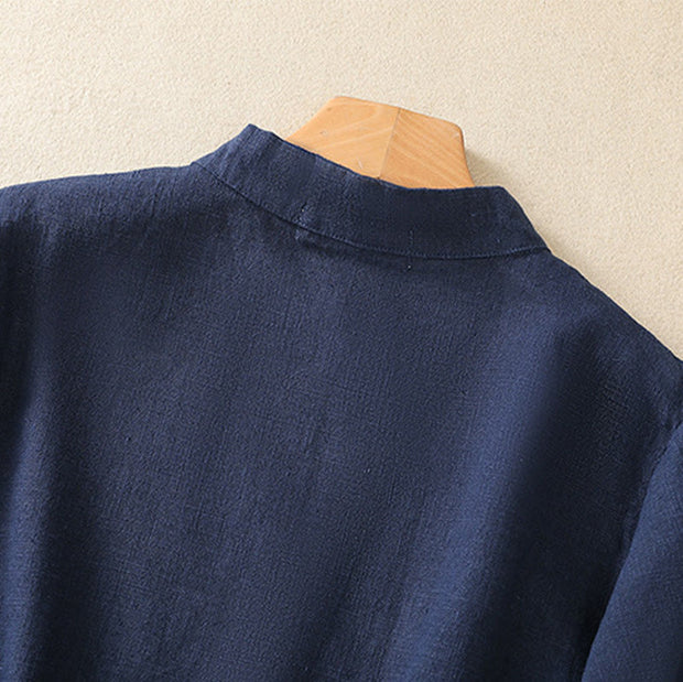 Buddha Stones Casual Plain Slant Stand Collar Collar Colorful Frog-Button Tang Suit Women's Cotton Linen Three Quarter Sleeve Shirt Cardigan