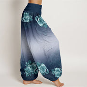 Buddha Stones Casual Roses Leaves Pattern Women's Elastic Waist Harem Pants