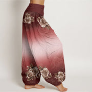 Buddha Stones Casual Roses Leaves Pattern Women's Elastic Waist Harem Pants