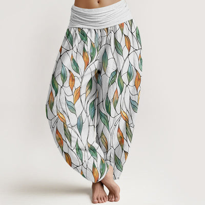 Buddha Stones Casual Delicate Colorful Leaf Pattern Women's Elastic Waist Harem Pants - Snow - US22，UK/AU26，EU54 (6XL) - image 1