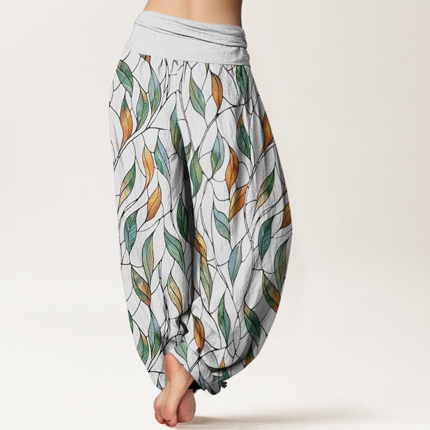 Buddha Stones Casual Delicate Colorful Leaf Pattern Women's Elastic Waist Harem Pants - image 3