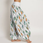 Buddha Stones Casual Delicate Colorful Leaf Pattern Women's Elastic Waist Harem Pants - image 2